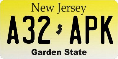 NJ license plate A32APK