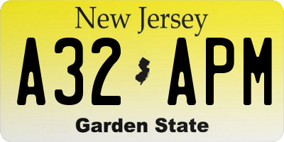 NJ license plate A32APM