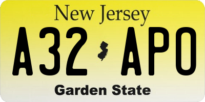 NJ license plate A32APO