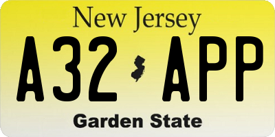 NJ license plate A32APP