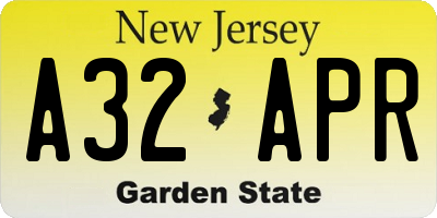 NJ license plate A32APR