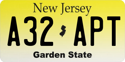 NJ license plate A32APT
