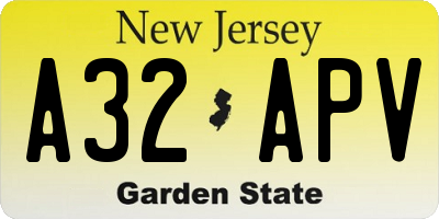 NJ license plate A32APV