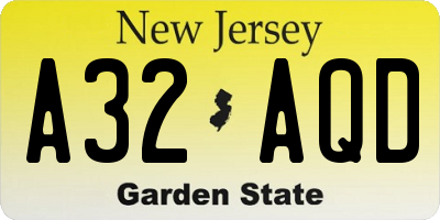 NJ license plate A32AQD
