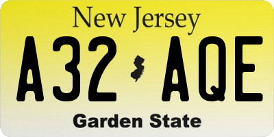 NJ license plate A32AQE