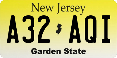 NJ license plate A32AQI