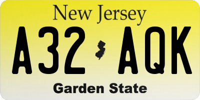 NJ license plate A32AQK