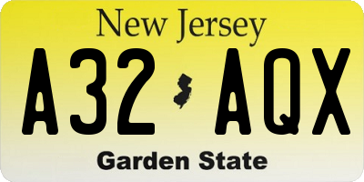 NJ license plate A32AQX