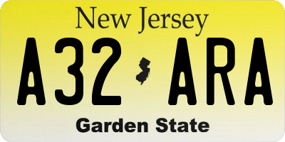 NJ license plate A32ARA