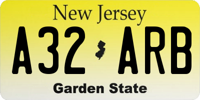 NJ license plate A32ARB