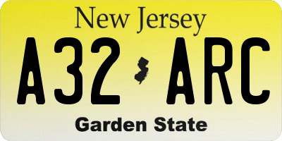NJ license plate A32ARC
