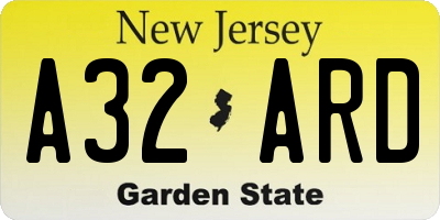 NJ license plate A32ARD