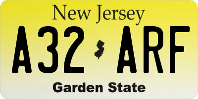 NJ license plate A32ARF