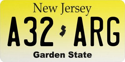 NJ license plate A32ARG
