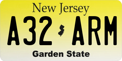 NJ license plate A32ARM