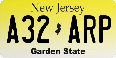 NJ license plate A32ARP