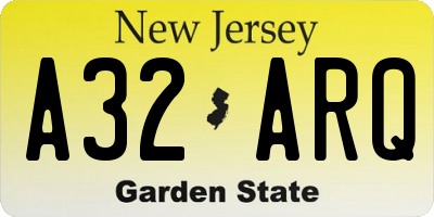 NJ license plate A32ARQ