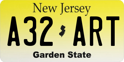 NJ license plate A32ART