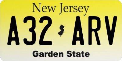 NJ license plate A32ARV