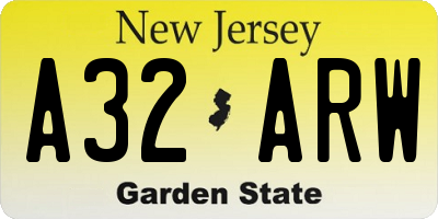 NJ license plate A32ARW