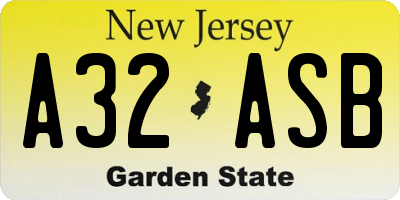 NJ license plate A32ASB
