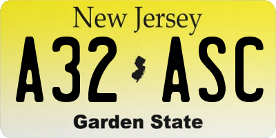 NJ license plate A32ASC