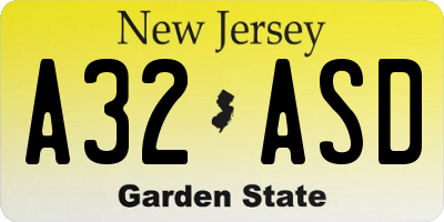 NJ license plate A32ASD