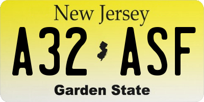 NJ license plate A32ASF