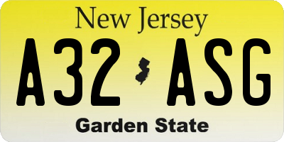 NJ license plate A32ASG