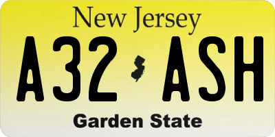 NJ license plate A32ASH