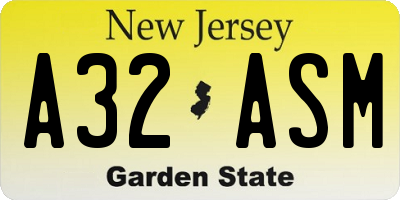 NJ license plate A32ASM