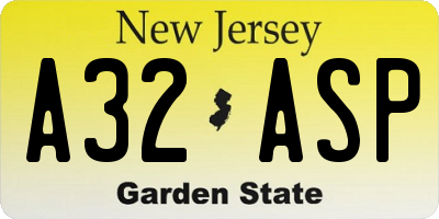 NJ license plate A32ASP