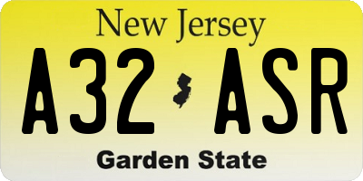 NJ license plate A32ASR