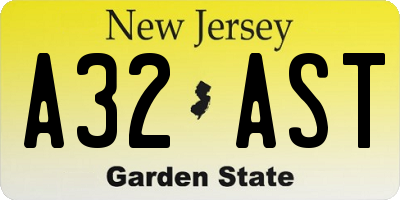 NJ license plate A32AST