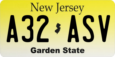 NJ license plate A32ASV