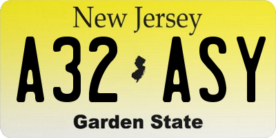 NJ license plate A32ASY