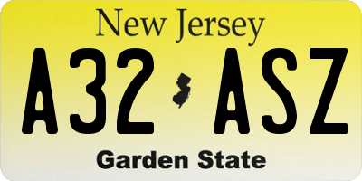 NJ license plate A32ASZ
