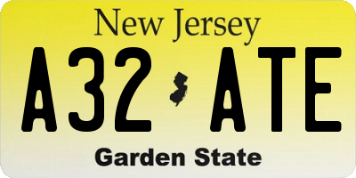 NJ license plate A32ATE