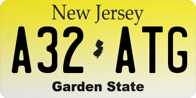 NJ license plate A32ATG