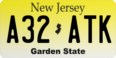 NJ license plate A32ATK