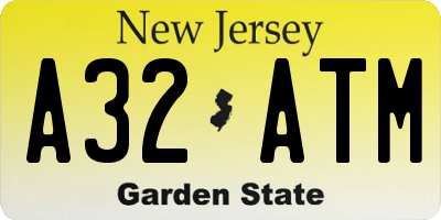 NJ license plate A32ATM