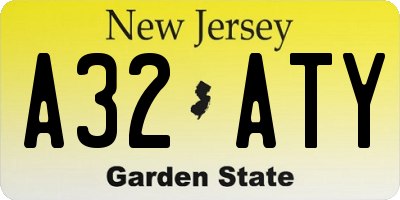 NJ license plate A32ATY