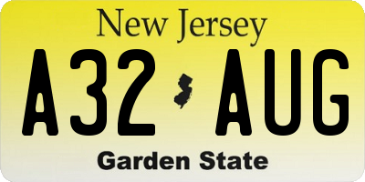 NJ license plate A32AUG