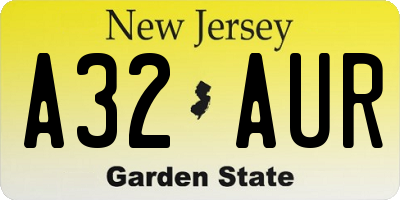 NJ license plate A32AUR
