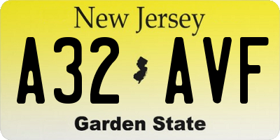 NJ license plate A32AVF