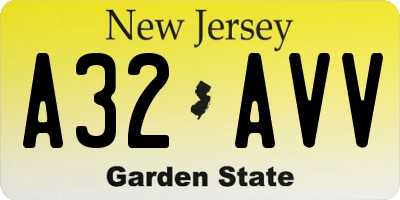 NJ license plate A32AVV