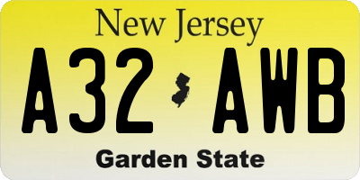 NJ license plate A32AWB