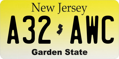 NJ license plate A32AWC