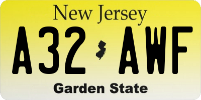 NJ license plate A32AWF