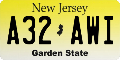 NJ license plate A32AWI